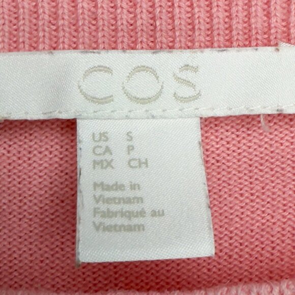 COS Colorblock Cotton Fine-Knit Pink & Chestnut Brown Crewneck Sweater Top Sz S - Picture 6 of 9